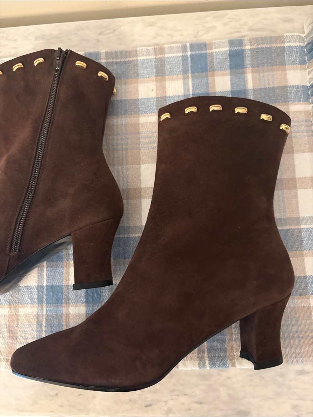 Proxy Brown Suede Ankle Boots with Gold Trim 7.5 - Picture 5 of 16